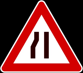 Warning for a road narrowing on the left.
