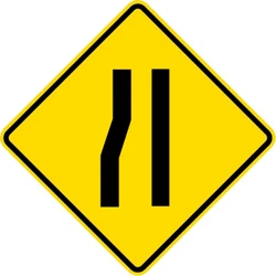 Warning for a road narrowing on the left.