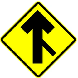 Warning for a crossroad with a sharp side road on the right.