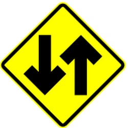 Warning for a road with two-way traffic.