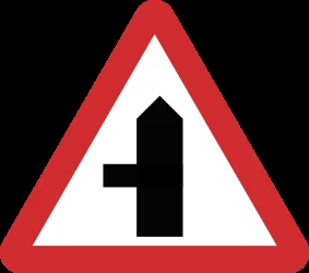 Warning for a crossroad with a side road on the left.