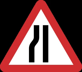 Warning for a road narrowing on the left.