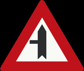 Warning for a crossroad with a side road on the left.