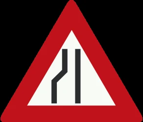Warning for a road narrowing on the left.