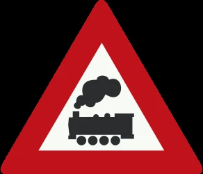Warning for a railroad crossing without barriers.