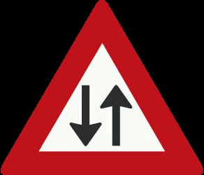 Warning for a road with two-way traffic.