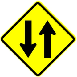 Warning for a road with two-way traffic.