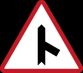 Warning for a crossroad with a sharp side road on the right.