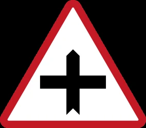 Warning for a crossroad side roads on the left and right.