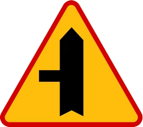 Warning for a crossroad with a side road on the left.