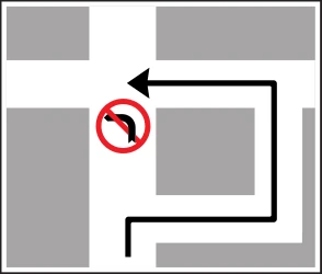 Route to be followed in order to turn left.