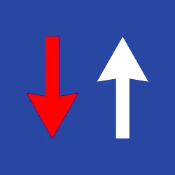 Road narrowing, oncoming drivers have to give way.