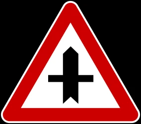 Warning for a crossroad side roads on the left and right.