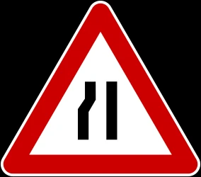 Warning for a road narrowing on the left.