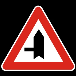 Warning for a crossroad with a side road on the left.