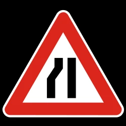Warning for a road narrowing on the left.
