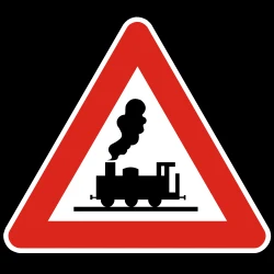 Warning for a railroad crossing without barriers.