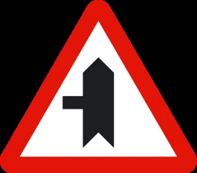 Warning for a crossroad with a side road on the left.