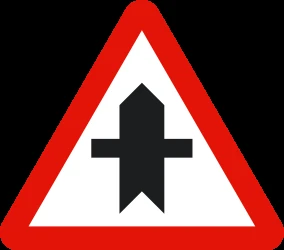 Warning for a crossroad side roads on the left and right.