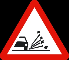 Warning for loose chippings on the road surface.