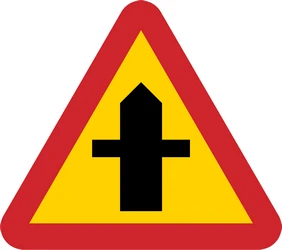 Warning for a crossroad side roads on the left and right.
