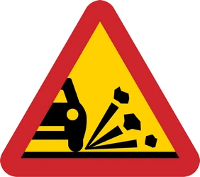 Warning for loose chippings on the road surface.