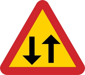 Warning for a road with two-way traffic.