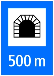 Begin of a tunnel with indicated length.