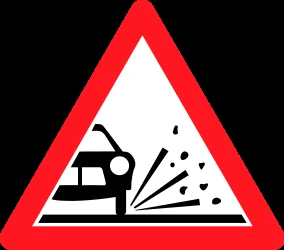 Warning for loose chippings on the road surface.
