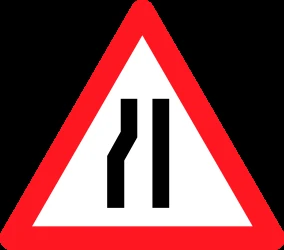 Warning for a road narrowing on the left.