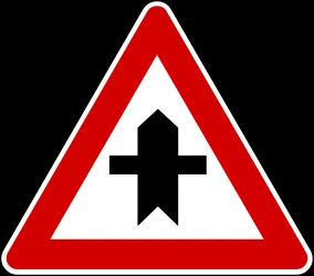 Warning for a crossroad side roads on the left and right.