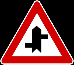 Warning for a crossroad where the roads are not opposite to each other.