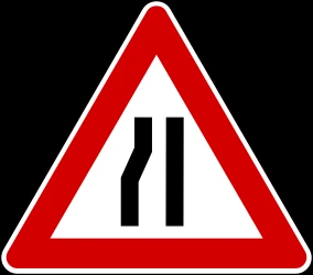 Warning for a road narrowing on the left.