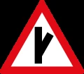 Skewed side road junction ahead to right
